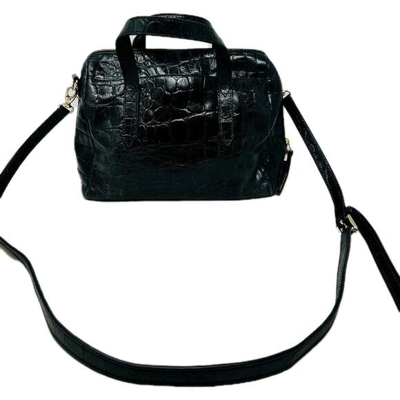 Fossil Sydney Black Croc Embossed Leather Satchel Handbag Crossbody Purse - Picture 2 of 9